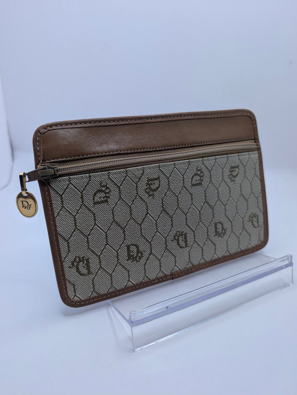 Authentic Christian Dior Honeycomb Monogram Canvas Zip Pouch Vintage